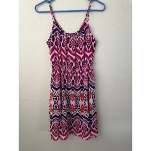 Gap Womens XS Pink Purple Ikat Print Chiffon Sleeveless Mini Sun Dress